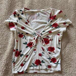 Floral V-Neck Tie Front Top